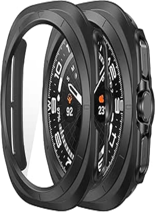Misxi Pack of 2 Hard PC Protective Cases Compatible with Samsung Galaxy Watch Ultra 47 mm, Non-Slip Ultra Thin Scratch-Resistant Screen Protector with Tempered Glass for Galaxy Watch7 Ultra, Black